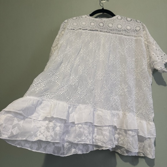 Johnny Was White Hyacinth Blouse Eyelet Lace Large short Sleeve Top Button Boho - Picture 6 of 16